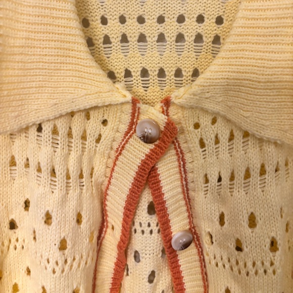 Yellow Crochet Cardigan with Orange Trim - Picture 2 of 3